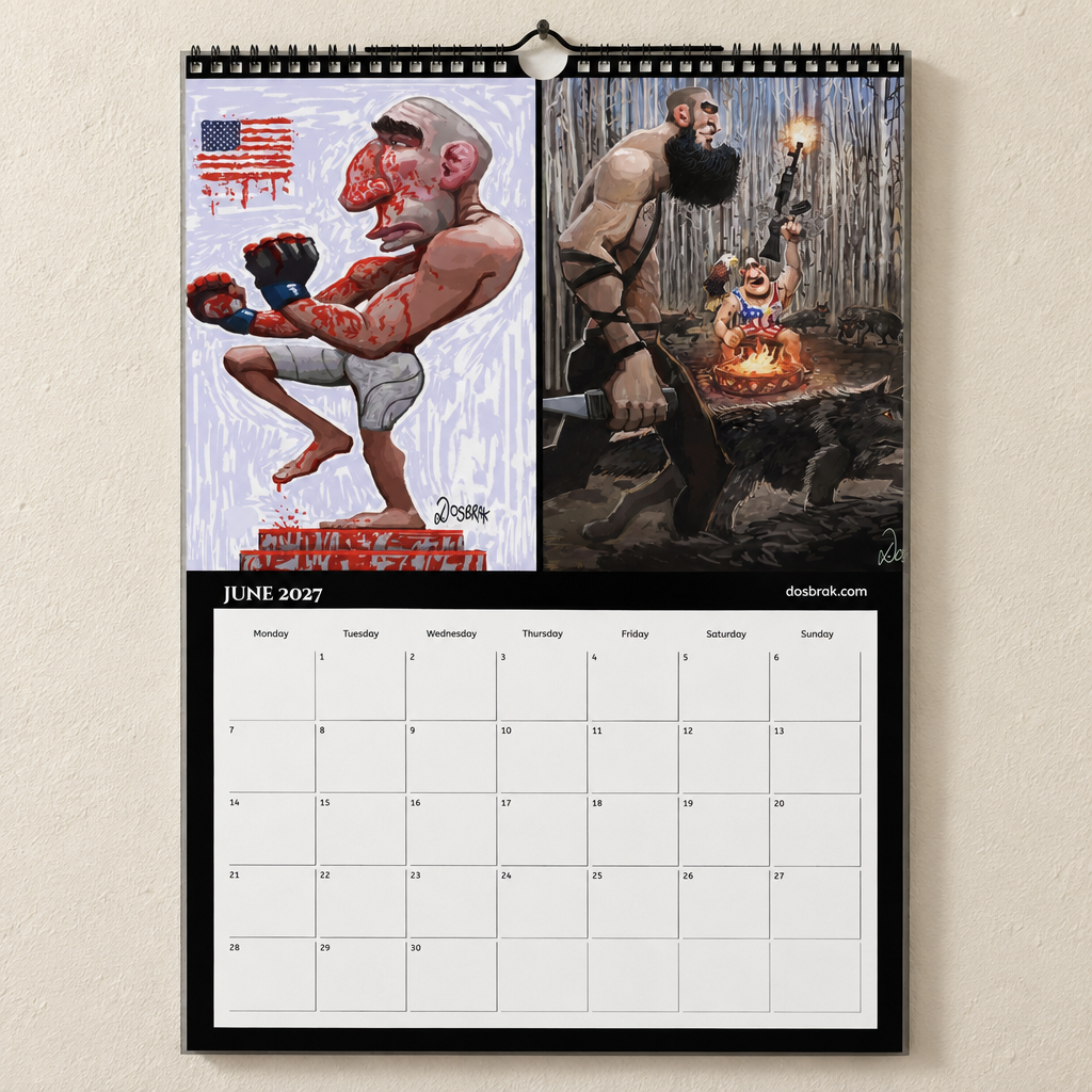 2027 Dosbrak A3 wall calendar, June page with artwork by Dosbrak