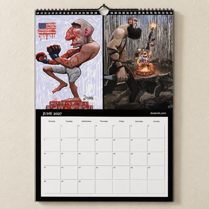 2027 Dosbrak A3 wall calendar, June page with artwork by Dosbrak
